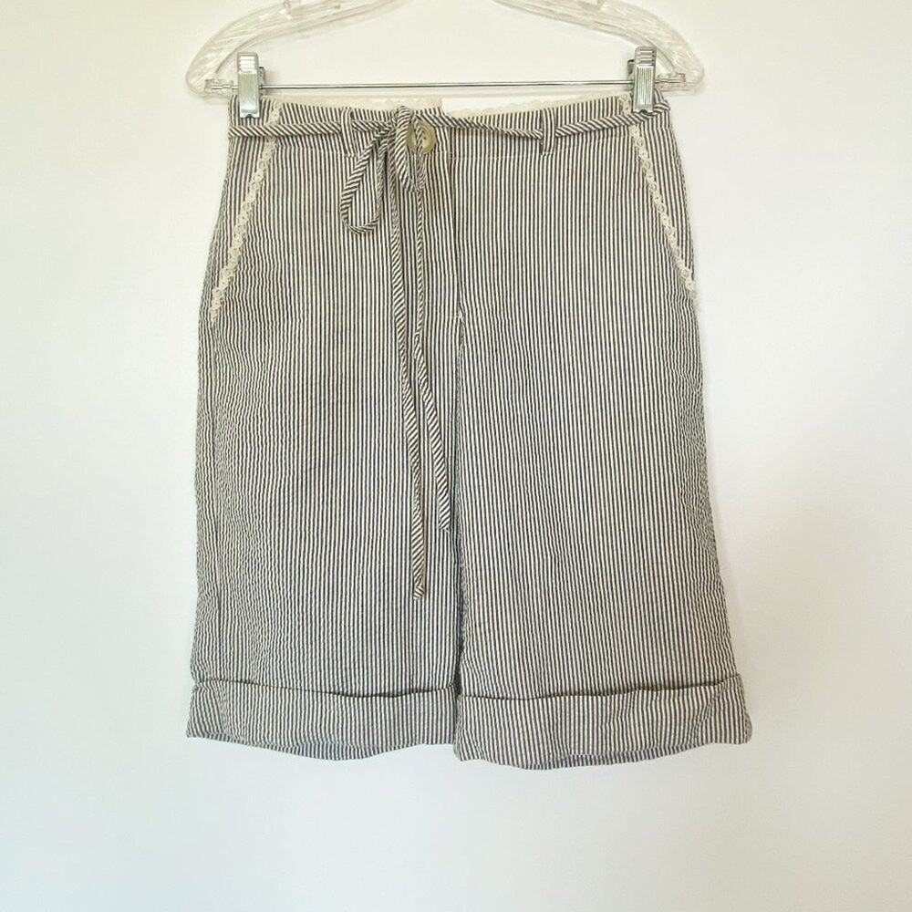 Corey Lynn Calter Blue White Seersucker Bermuda Shorts Womens 2 NWT